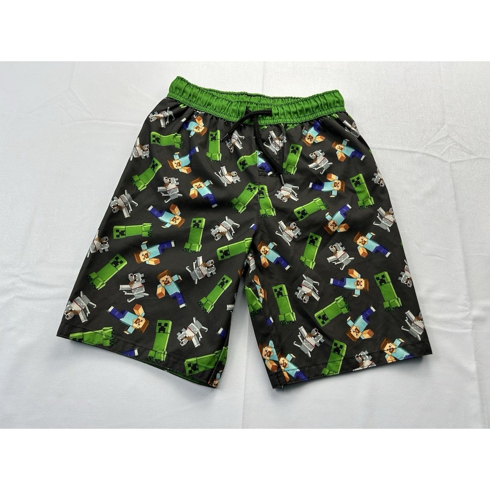Minecraft Creeper Steve Wolf Boys Swim Trunks Shorts Size 7 Mesh Lined